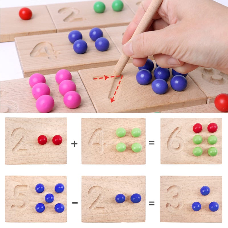 BBtinker Wooden Number Tracing Board Set, Toddler Montessori Math Beads Counting Toy, Preschool Learning and Educational Math Game for Kids - Image 3