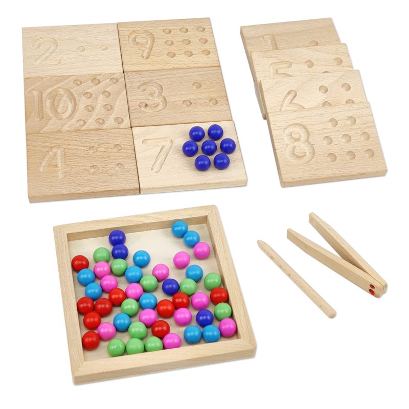 BBtinker Wooden Number Tracing Board Set, Toddler Montessori Math Beads Counting Toy, Preschool Learning and Educational Math Game for Kids - Image 1