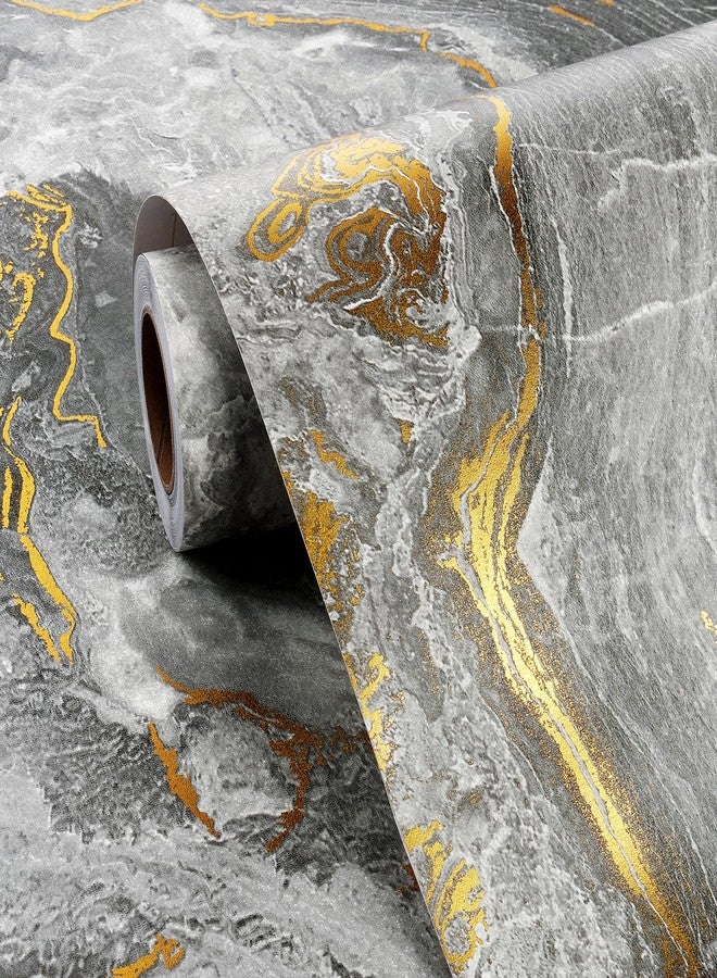 FunStick Thick Grey Marble Contact Paper for Countertops Cabinets Waterproof Gold Grey Marble Wallpaper Peel and Stick Countertops for Kitchen Bathroom Removable Marble Wall Paper for Desk 12"x200" - Image 1