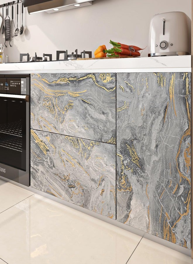 FunStick Thick Grey Marble Contact Paper for Countertops Cabinets Waterproof Gold Grey Marble Wallpaper Peel and Stick Countertops for Kitchen Bathroom Removable Marble Wall Paper for Desk 12"x200" - Image 4