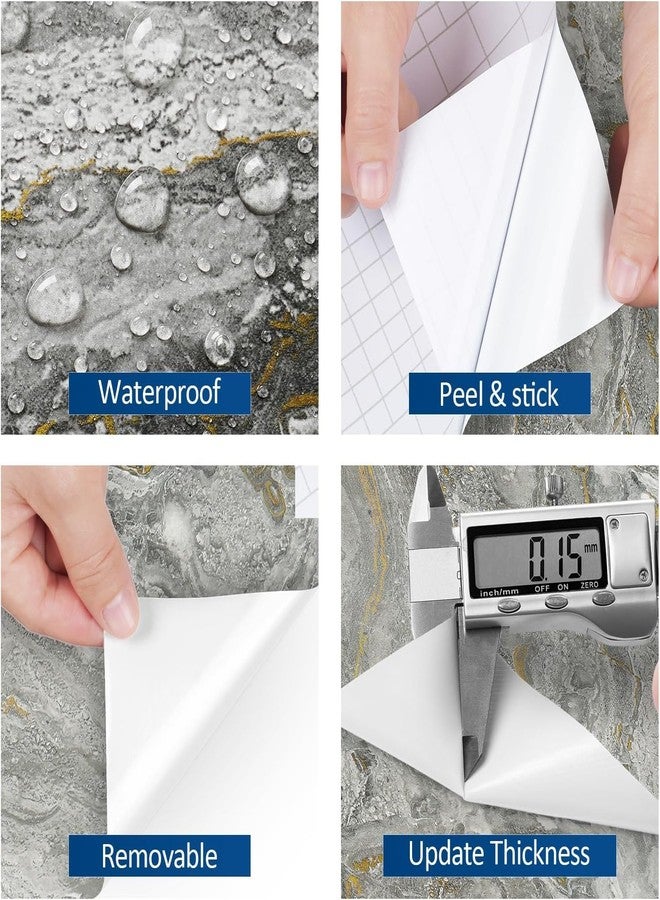 FunStick Thick Grey Marble Contact Paper for Countertops Cabinets Waterproof Gold Grey Marble Wallpaper Peel and Stick Countertops for Kitchen Bathroom Removable Marble Wall Paper for Desk 12"x200" - Image 5