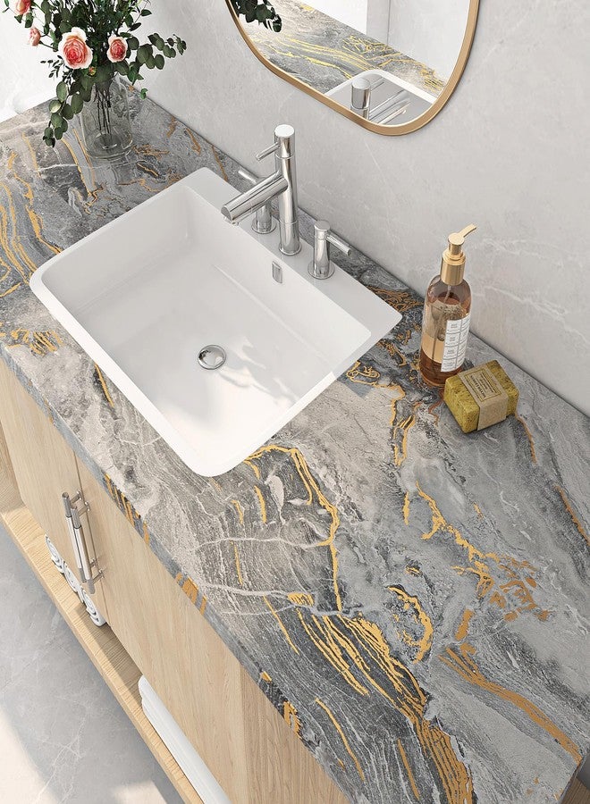 FunStick Thick Grey Marble Contact Paper for Countertops Cabinets Waterproof Gold Grey Marble Wallpaper Peel and Stick Countertops for Kitchen Bathroom Removable Marble Wall Paper for Desk 12"x200" - Image 3