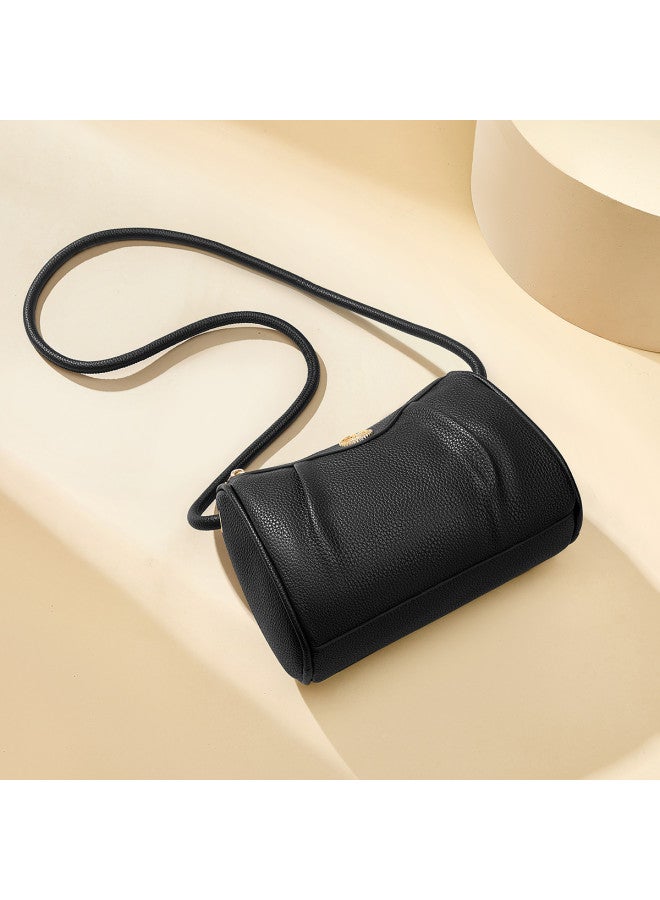 Josiny Light Luxury Retro Cylinder Bag】 Solid Color Textured Crossbody Bag, Casual Small Round Bag, Shoulder Bag For Women - Image 3