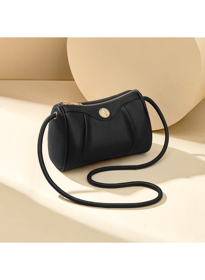 Josiny Light Luxury Retro Cylinder Bag】 Solid Color Textured Crossbody Bag, Casual Small Round Bag, Shoulder Bag For Women - Image 2