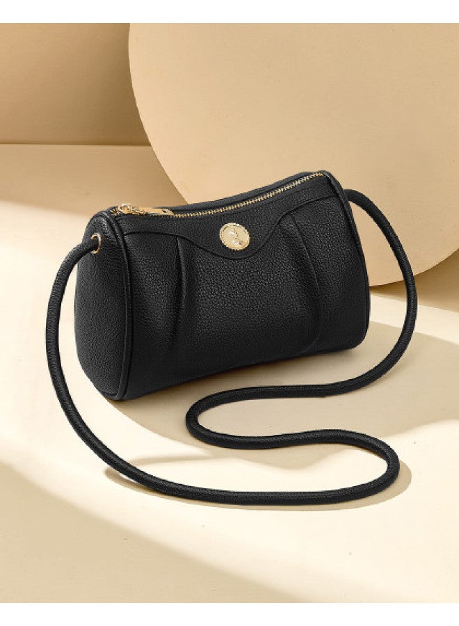 Josiny Light Luxury Retro Cylinder Bag】 Solid Color Textured Crossbody Bag, Casual Small Round Bag, Shoulder Bag For Women - Image 1