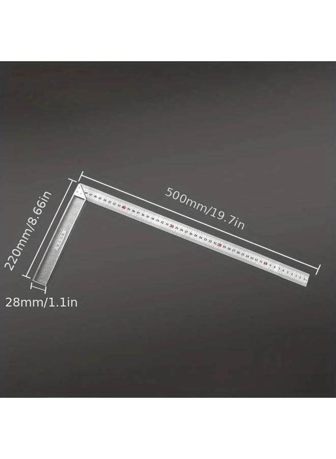 500mm Heavy Duty Metal Angle Ruler Silver Precision Woodworking Tool For Accurate Measurements - Image 3