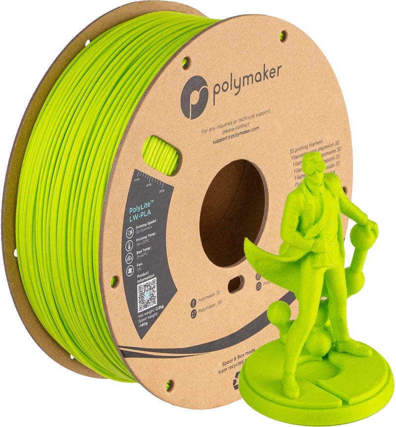 polymaker خيوط بوليمكر خفيفة الوزن PLA 1.75 مم أخضر زاهي 0.8 كجم، خيوط بوليلايت 3D طابعة PLA أخضر زاهي كثافة منخفضة، الطباعة مع معظم طابعات 3D - Image 1