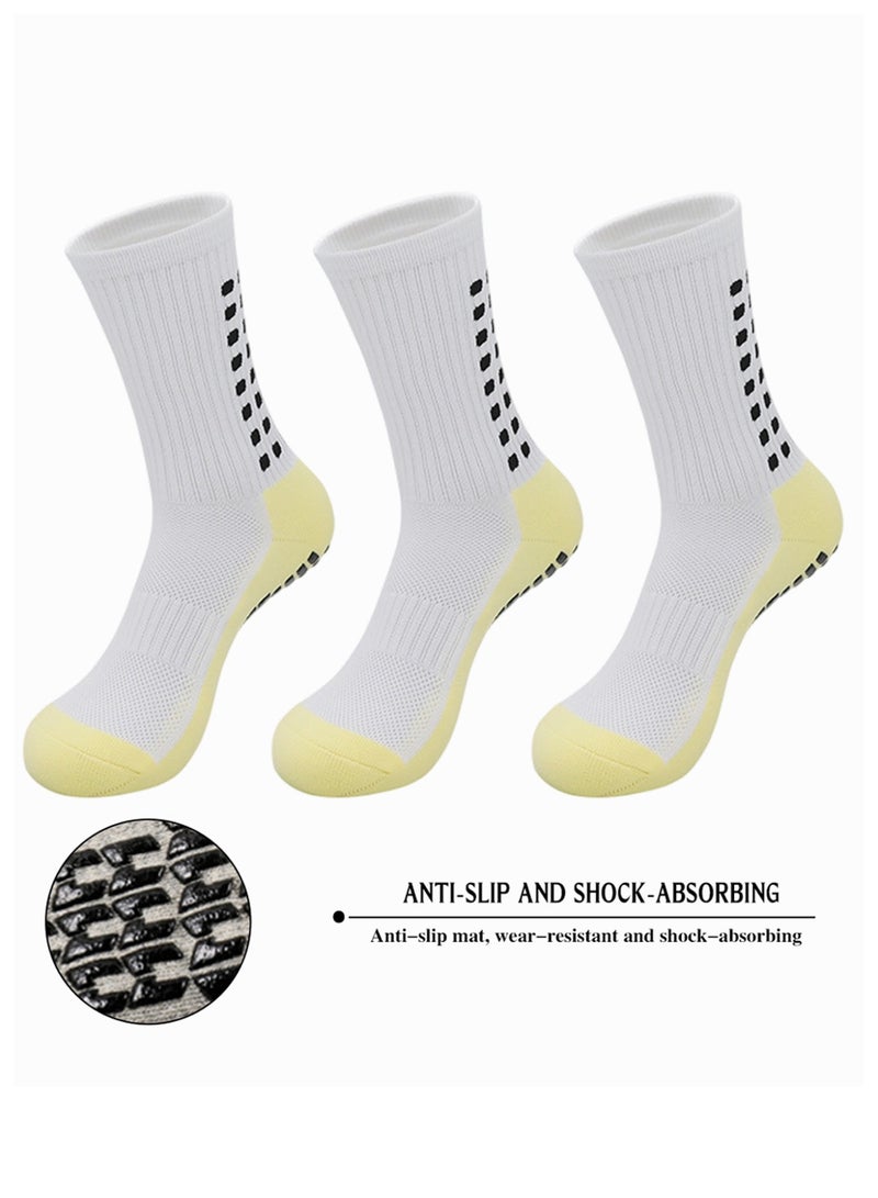 3 Pairs Premium Anti-Slip Grip Soccer Socks | Non-Skid Compression Athletic Football Training Socks for Men & Women - Image 1