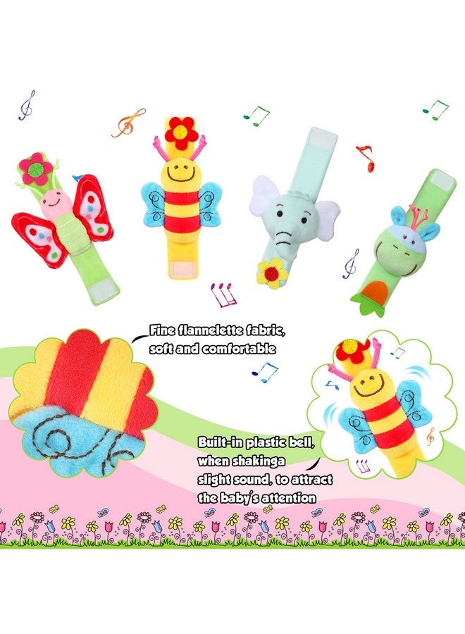 Jerify 4 Pieces Baby Wrist Rattles Animal Pattern Newborn Rattle Foot Rattles Toy For Babies Boy Girl Infant Birthday Gifts Educational Toys 4 Designs (Elephant Donkey Butterfly Honeybee) - Image 2