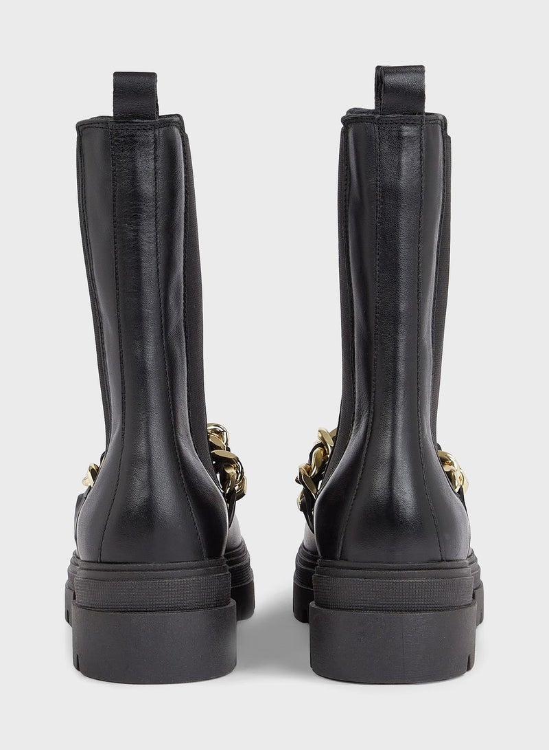 Monochromatic Chain Detail Chelsea Boots
