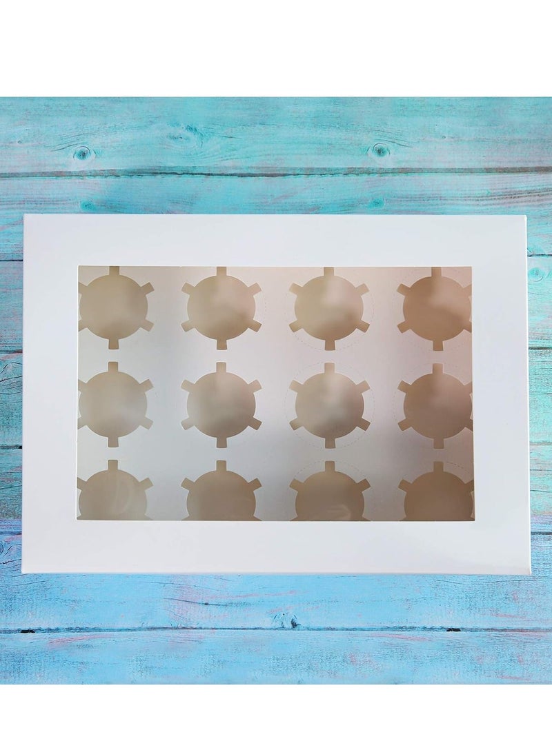 علبة كب كيك ورقية بيضاء وبنية، ١٢ قطعة، ١٢ تجويفًا، مع نافذة صغيرة شفافة، مناسبة للهالوين والكريسماس🔥حصريًا في الجمعة الصفراء🔥 - Image 2