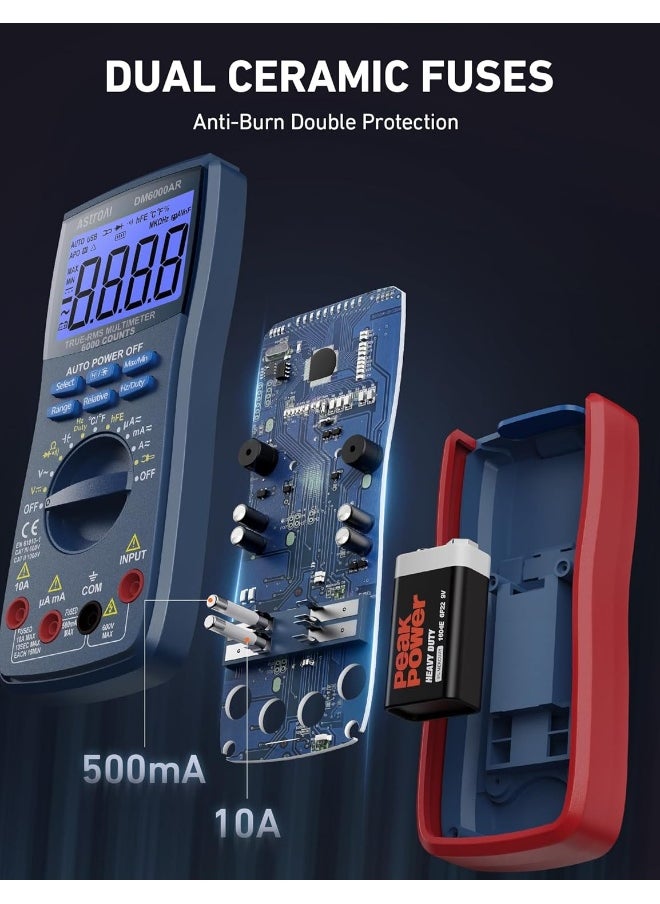 AstroAI Digital Multimeter and Analyzer TRMS 6000 Counts Volt Meter Ohmmeter Auto-Ranging Tester; Accurately Measures Voltage Current Resistance Diodes Continuity Duty-Cycle Capacitance Temperature