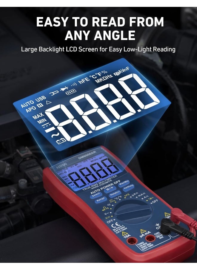 AstroAI Digital Multimeter and Analyzer TRMS 6000 Counts Volt Meter Ohmmeter Auto-Ranging Tester; Accurately Measures Voltage Current Resistance Diodes Continuity Duty-Cycle Capacitance Temperature