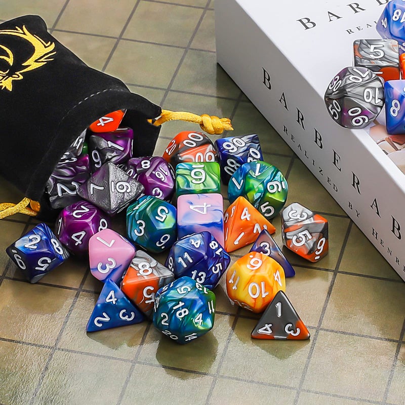 CiaraQ DND Polyhedral Dice Set (42pcs) with 6 Gold Pattern Drawstring Pouches for Dungeons and Dragons RPG MTG Table Games. 6 X 7 Double-Colors Dice Sets (D4 D6 D8 D10 D% D12 D20) - Image 5