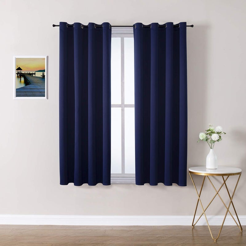 ChrisDowa Grommet Blackout Curtains for Bedroom and Living Room  2 Panels Set Thermal Insulated Room Darkening Curtains Navy Blue 52W x 63L