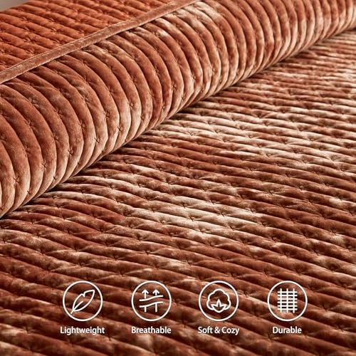 LEAONME Oversized King Quilt 120''x120'', Lightweight Burnt Orange Velvet Comforter Set with 2 Matching Shams, Soft Cross Stitch Bedspread Coverlet, Oversized King Bedding Set for All Season - Image 5
