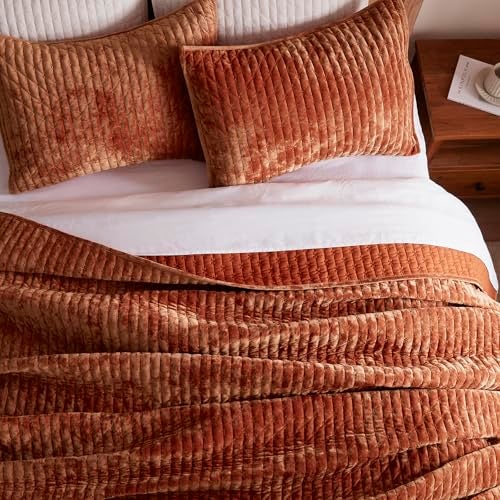 LEAONME Oversized King Quilt 120''x120'', Lightweight Burnt Orange Velvet Comforter Set with 2 Matching Shams, Soft Cross Stitch Bedspread Coverlet, Oversized King Bedding Set for All Season - Image 4