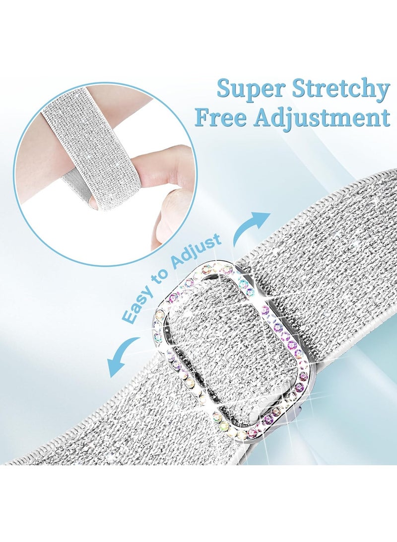 سوار نايلون مرن لامع متوافق مع سوار ساعة أبل 42 مم 44 مم 45 مم 46 مم 49 مم للنساء، أساور مرنة لامعة بحلقة فردية لسلسلة iWatch 10/9/8/7/6/5/Ultra/Ultra 2 (فضي) - Image 2