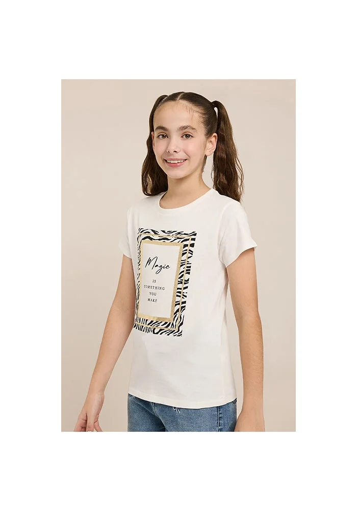 أر أند بي Graphic Print T-Shirt with Crew Neck and Short Sleeves