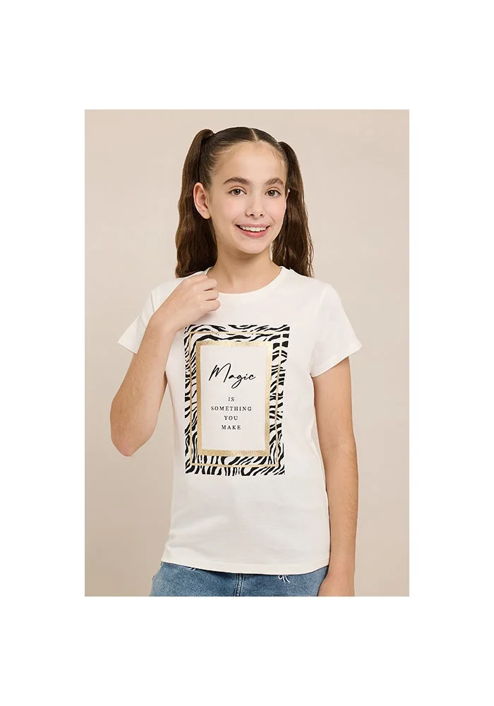 أر أند بي Graphic Print T-Shirt with Crew Neck and Short Sleeves