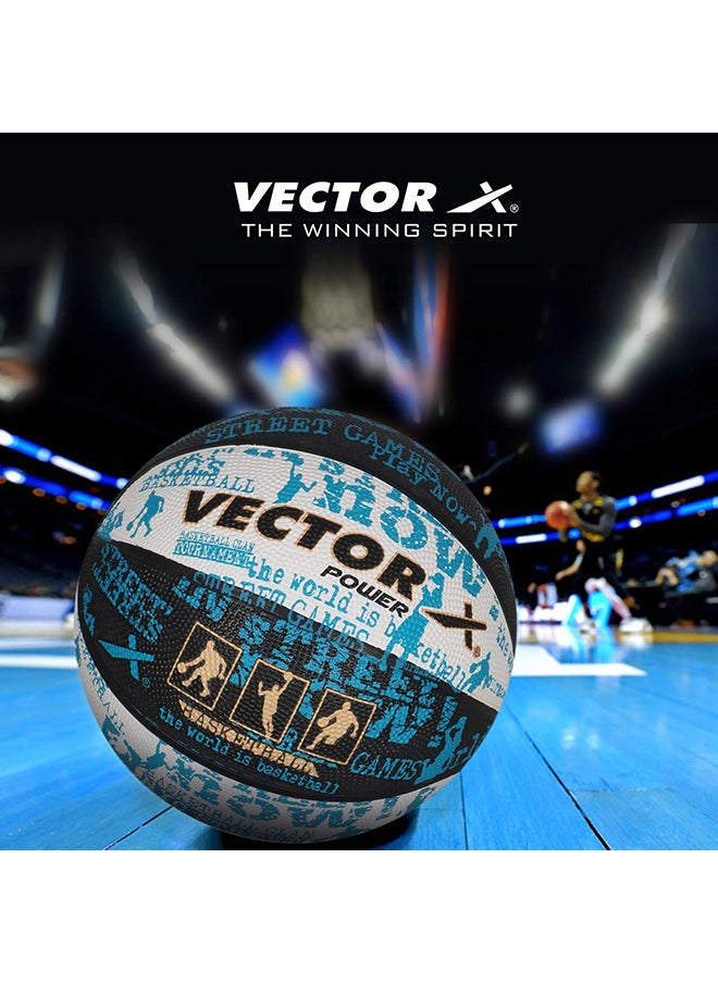 Vector X Power Basketball (Black/White/Blue, Size:7) | Rubber | Training| Indoor/Outdoor Court  - Image 3