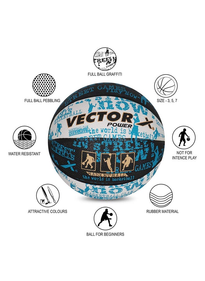 Vector X Power Basketball (Black/White/Blue, Size:7) | Rubber | Training| Indoor/Outdoor Court  - Image 2