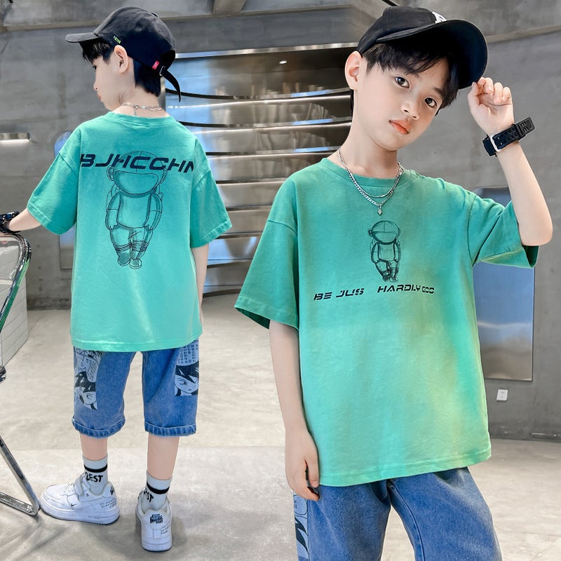 Foreign Trade Boys Short-sleeved T-shirt Summer New Children's Wear Children's Base Shirt Crewneck T-shirt Boys Top Trendy Hair - Image 3