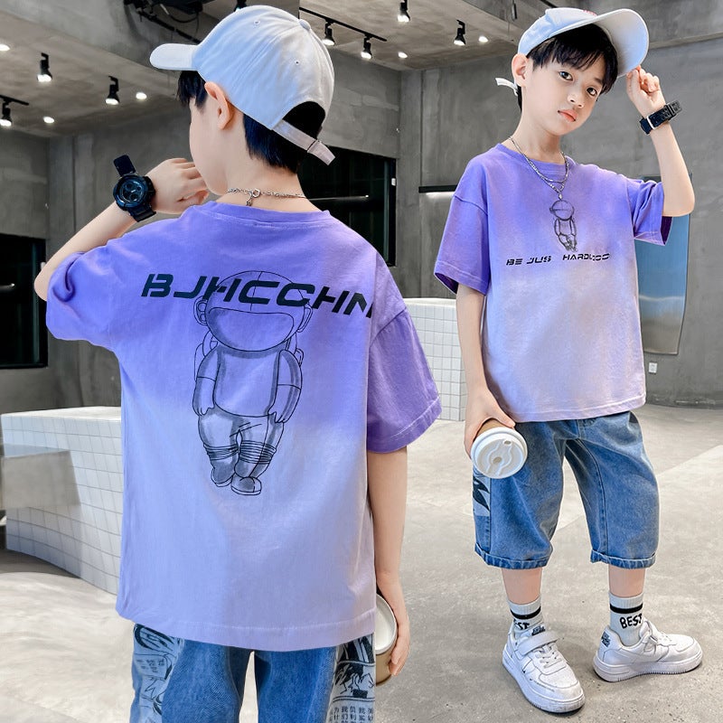 Foreign Trade Boys Short-sleeved T-shirt Summer New Children's Wear Children's Base Shirt Crewneck T-shirt Boys Top Trendy Hair - Image 2