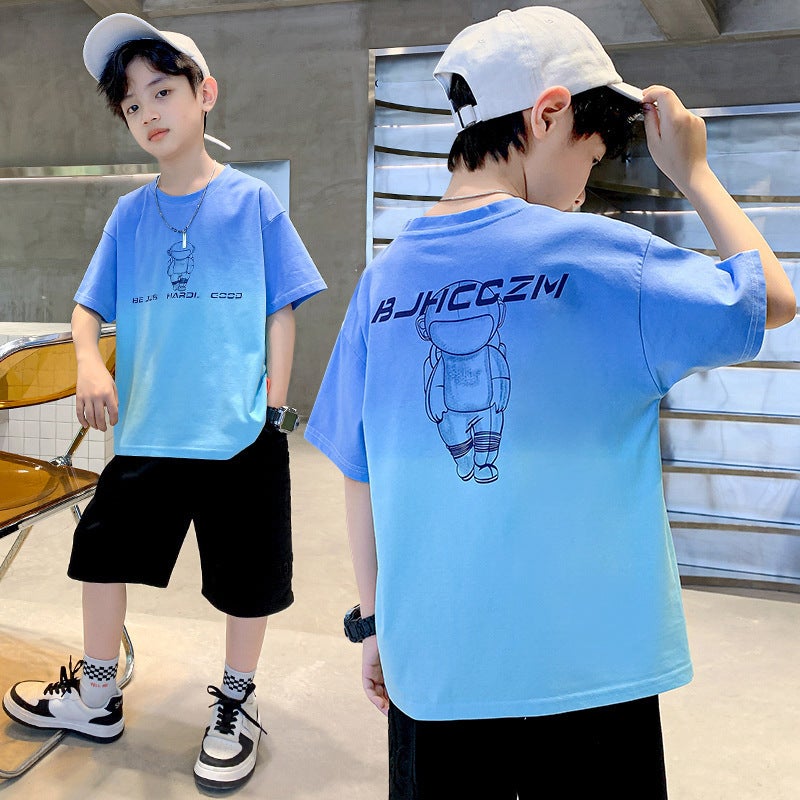 Foreign Trade Boys Short-sleeved T-shirt Summer New Children's Wear Children's Base Shirt Crewneck T-shirt Boys Top Trendy Hair - Image 1