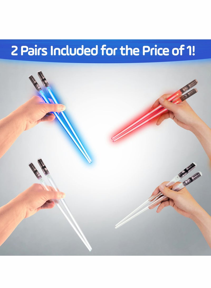 LED Light Up Lightsaber Chopsticks, Reusable Sushi Glow Sticks with Bright Red and Blue LEDs , 2 Pairs - Image 2