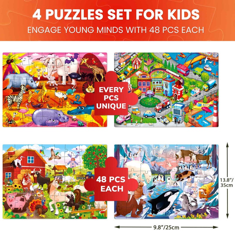 QUOKKA Puzzles for Kids Ages 4-6 â€“ 4 x 48 Pieces Jigsaw Puzzles for Toddlers 2-4 â€“ Children's Game Ages 3-5 for Learning Farm Animals â€“ Educational Preschool Toy for Boys and Girls 4-8 Years Old - Image 3
