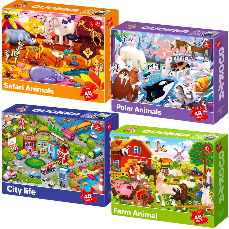QUOKKA Puzzles for Kids Ages 4-6 â€“ 4 x 48 Pieces Jigsaw Puzzles for Toddlers 2-4 â€“ Children's Game Ages 3-5 for Learning Farm Animals â€“ Educational Preschool Toy for Boys and Girls 4-8 Years Old - Image 1