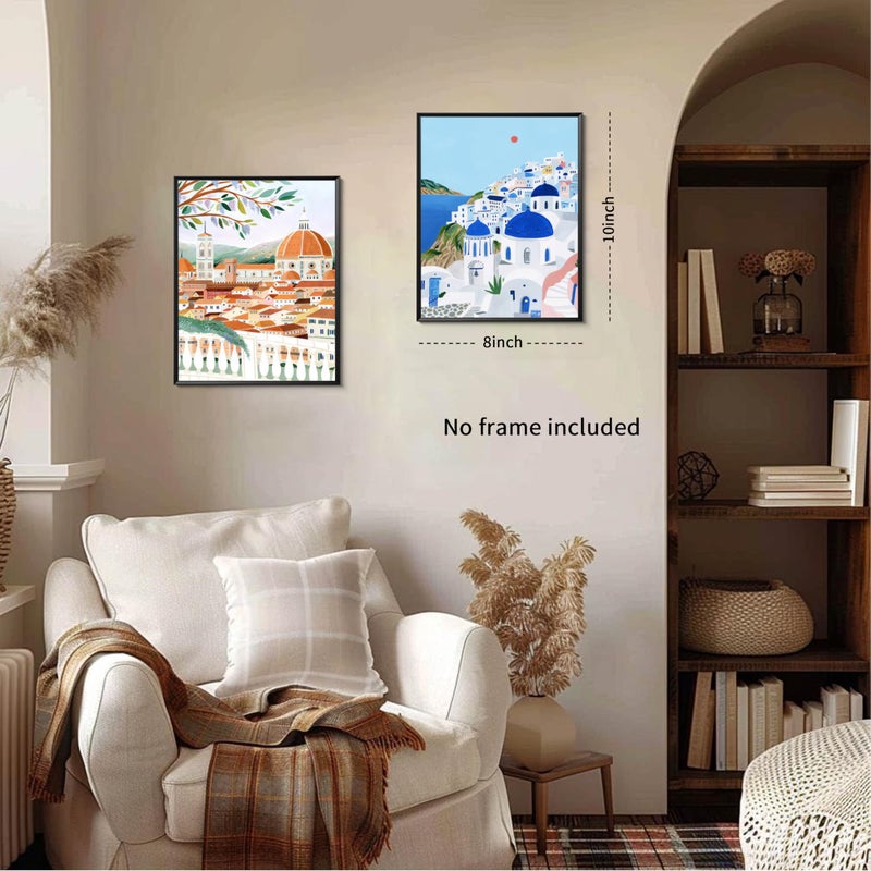 Tmvosn Vintage Travel Cities Posters Wall Art Set of 9, Trendy Modern Colorful Landscape Wall Decor, Europe Italy Cities Canvas Art Prints Painting for Living Room Bedroom Bathroom Home Decor 8x10 Unframed - Image 4