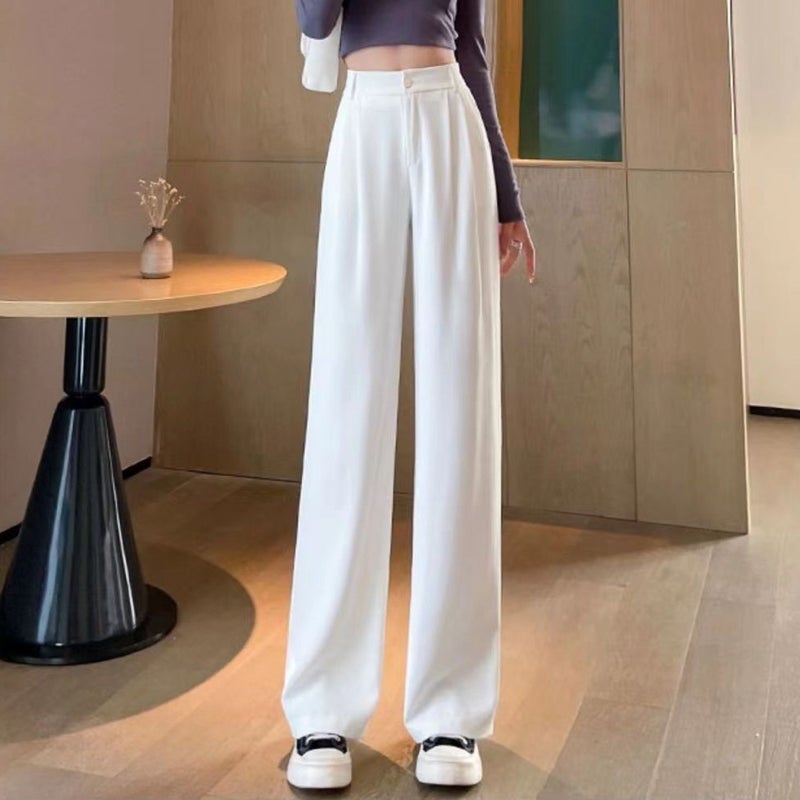 White Suit Pants Women'S High Waist Drape Straight Pants 2023 New Small Narrow Version Slim Wide Leg Pants - Image 4