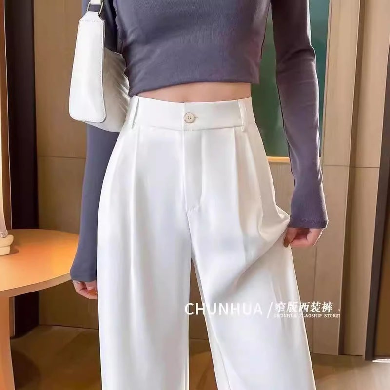 White Suit Pants Women'S High Waist Drape Straight Pants 2023 New Small Narrow Version Slim Wide Leg Pants - Image 2