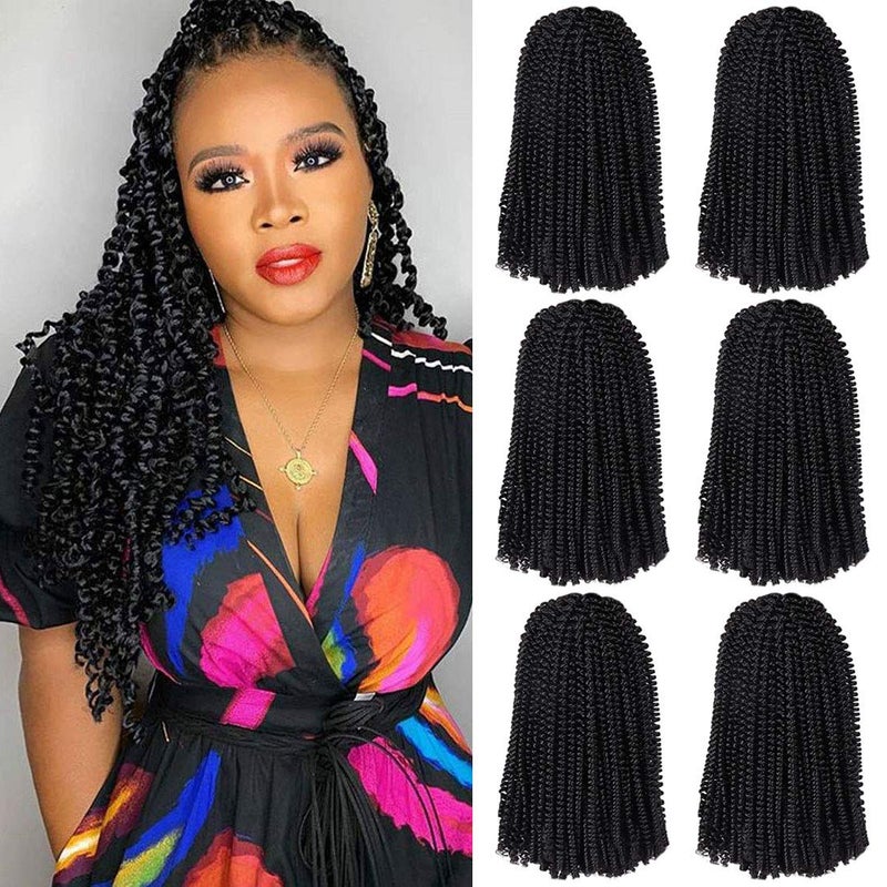 6 Packs Spring Twist Braiding Hair Spring Twists Twist Hair Synthetic Fiber Fluffy Twist Crochet Braids Low Temperature Twist Crochet Hair for Women Braiding Hair12inch1B