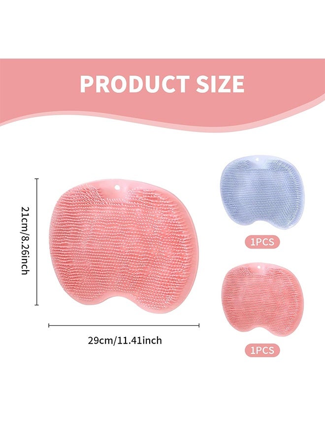 2 PCS Silicone Bath Massage Pad, Foot & Back Brush Shower Scrubber, Wall Mounted Body Back Scrubber with Non-Slip Suction Cups, Deep Cleansing Body Skin,Pink+Blue - Image 2
