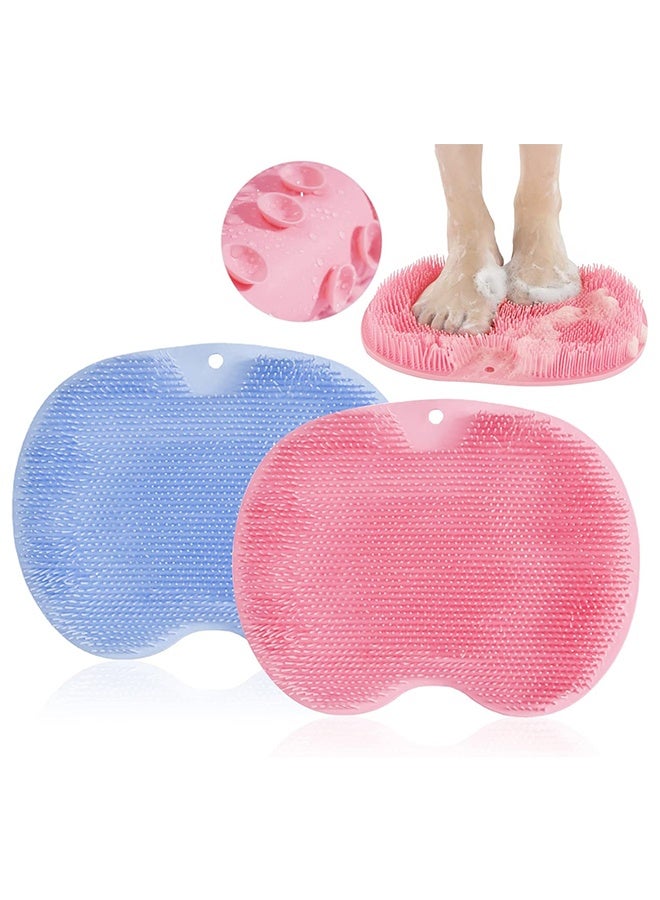 2 PCS Silicone Bath Massage Pad, Foot & Back Brush Shower Scrubber, Wall Mounted Body Back Scrubber with Non-Slip Suction Cups, Deep Cleansing Body Skin,Pink+Blue - Image 1