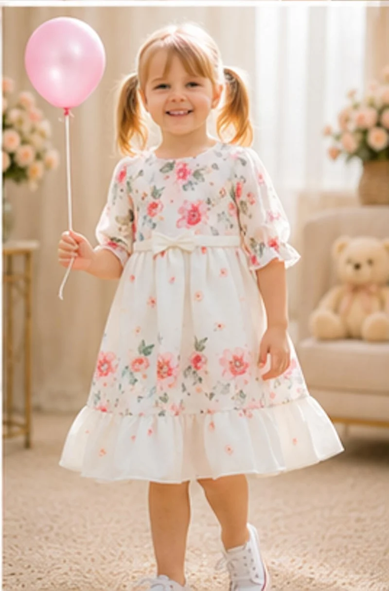 Artemea Artemea Baby Girls Floral Print Premium Linen dress