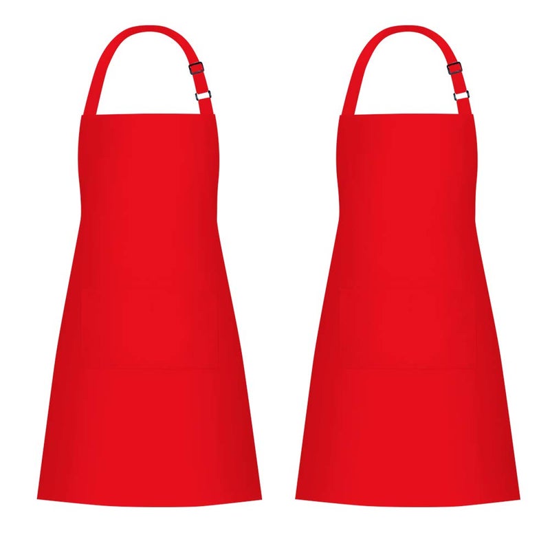 Jubatus 2 Pack Bib Aprons with 2 Pockets Cooking Chef Kitchen Apron for Women Men  Red - Image 2