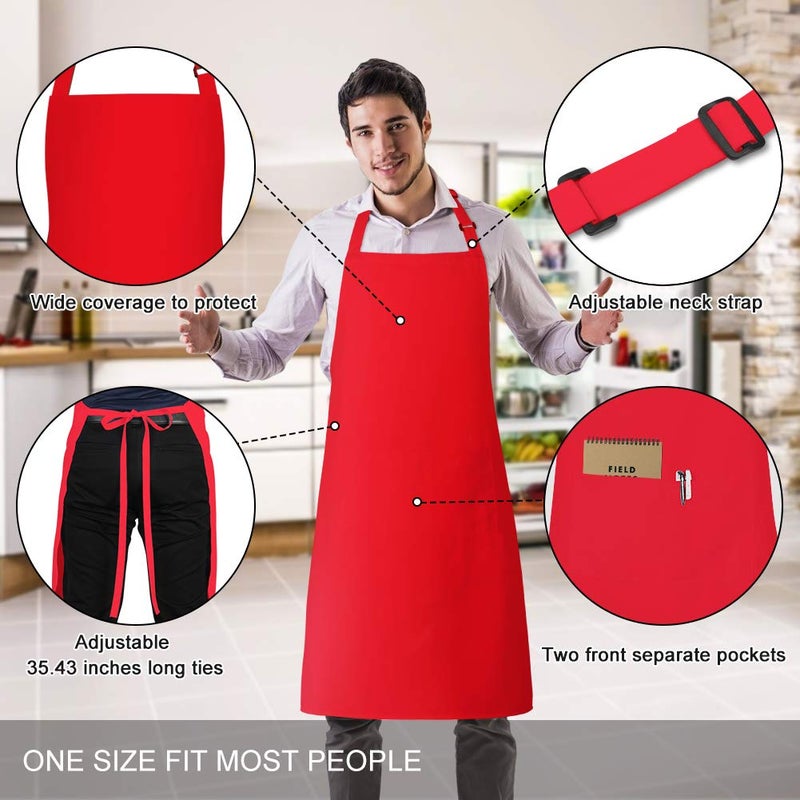 Jubatus 2 Pack Bib Aprons with 2 Pockets Cooking Chef Kitchen Apron for Women Men  Red - Image 3