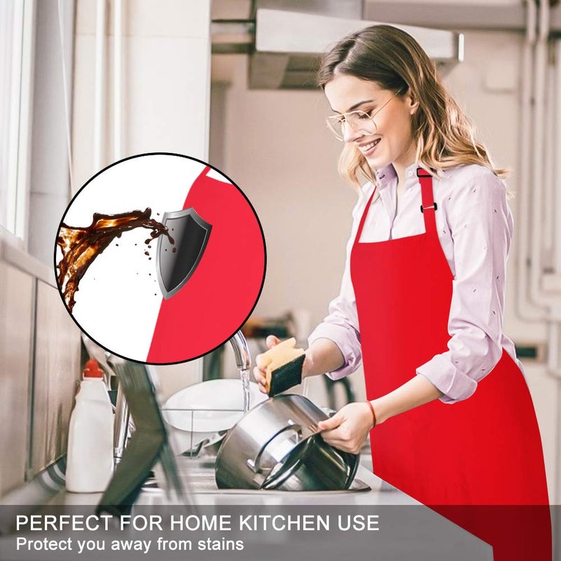 Jubatus 2 Pack Bib Aprons with 2 Pockets Cooking Chef Kitchen Apron for Women Men  Red - Image 4