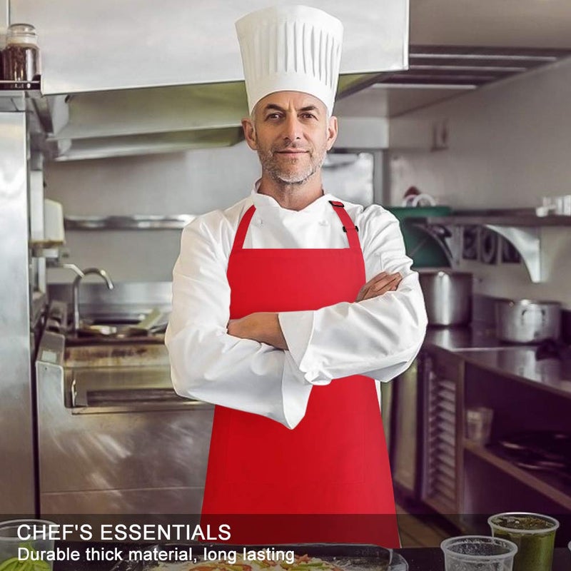 Jubatus 2 Pack Bib Aprons with 2 Pockets Cooking Chef Kitchen Apron for Women Men  Red - Image 5