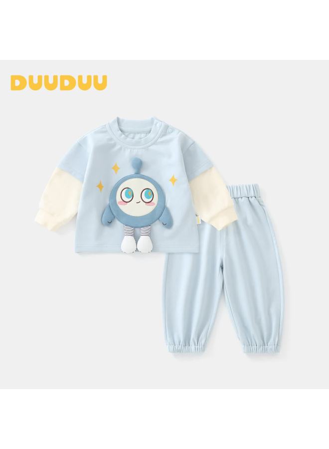 Duuduu Kids Clothing Children's Set Spring And Autumn Boys Patchwork Long Sleeve Sweatshirt Toddler Outing Jogger Pants Blue 110 - Image 1