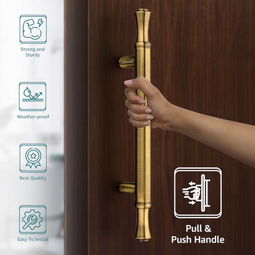 Plantex Heavy Duty Door Handle for Main Door/14 inch Main Door Handle/Pull Push Handle for Home/Hotel/Office Door - Pack of 1 (Brass Antique) - 3 Years Warranty - Image 3