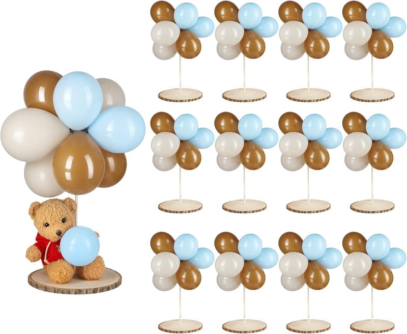Canlierr Baby Shower Table Centerpiece Decor 144 Pcs Balloons Wooden 910in Rounds Circles Slices with Stick DIY Craft Birthday Wedding Gender Reveal Bear Party Table DecorationsBrown and Blue - Image 1