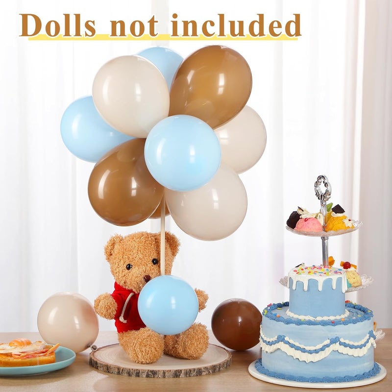 Canlierr Baby Shower Table Centerpiece Decor 144 Pcs Balloons Wooden 910in Rounds Circles Slices with Stick DIY Craft Birthday Wedding Gender Reveal Bear Party Table DecorationsBrown and Blue - Image 4