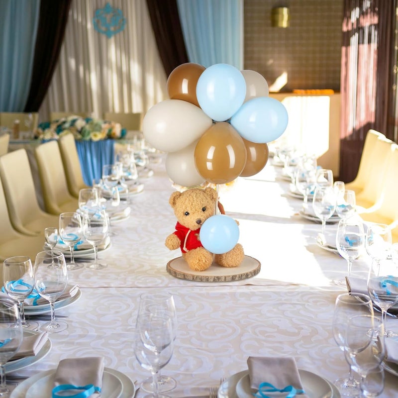 Canlierr Baby Shower Table Centerpiece Decor 144 Pcs Balloons Wooden 910in Rounds Circles Slices with Stick DIY Craft Birthday Wedding Gender Reveal Bear Party Table DecorationsBrown and Blue - Image 5