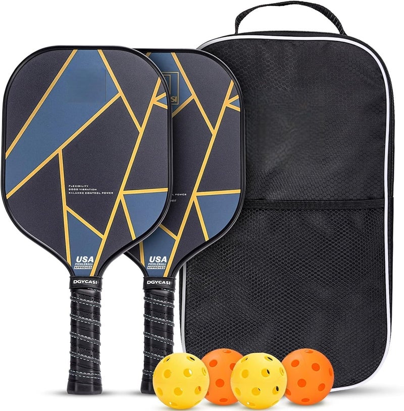 Pickleball Paddles Set of 2 or 4, USAPA Approved Pickleball Paddles Set with 4 Pickle Balls and Carry Bag, Carbon Fibre Gold Rackets 2 Pack Gifts for Beginners&Pros