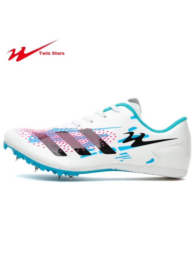 Double Star Eight Double Star Spike Shoes, Track And Field Shoes, Middle And Short-distance Running Shoes, For Men And Women Students, Middle School Entrance Exam, Physical Test, Level 3 Long Jump Compeion, Specialized Running Training Shoes, 95026, 026 Leather Surface-white And Blue - Image 1